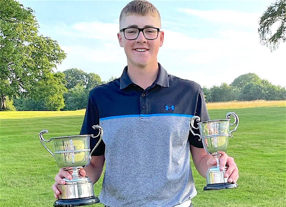 DOUBLE SUCCESS: Finn Nelson (Kedleston Park/ Sherwood Forest) with the Midlands Youths and U-18s trophies