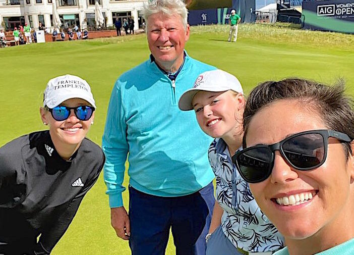 HAPPY DAYS: Maggie Whitehead (second right) with Jessica Korda (left), R&A chief exec Martin Slumbers and BBC Sport's Eilidh Barbour, who kindly took the photograph