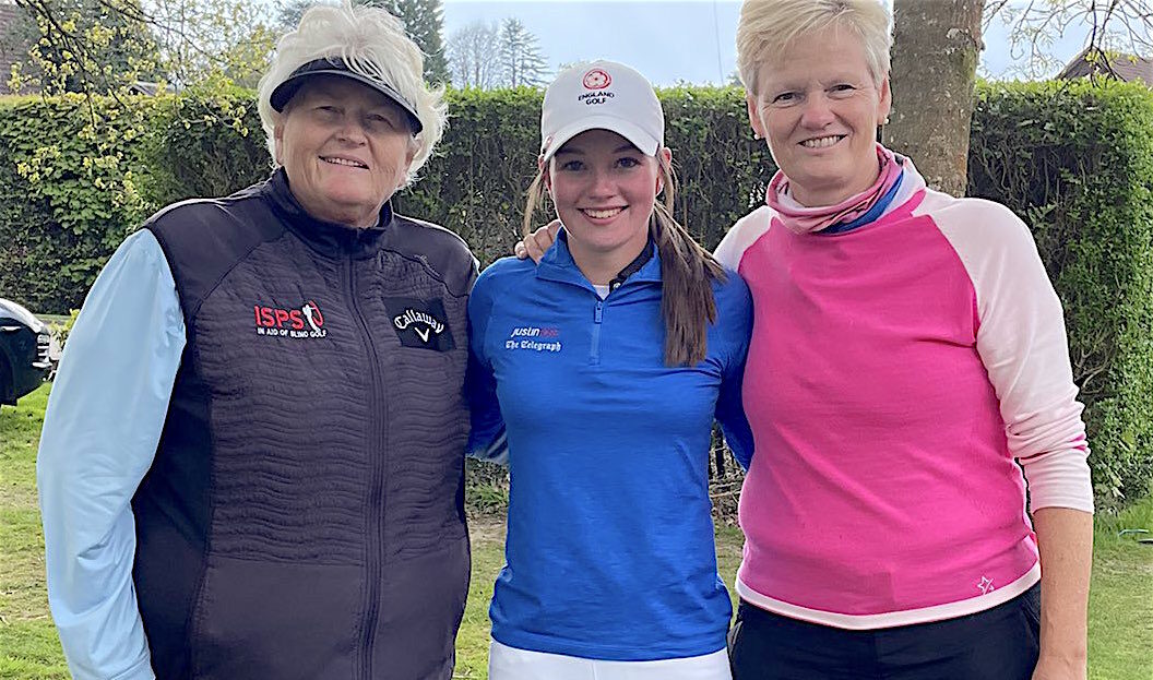 Rachel Gourley with her playing partners Dame Laura Davies (left) and Trish Johnson