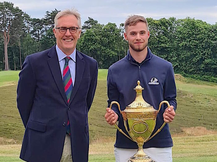 Berkshire Trophy champion Alex James with The Berkshire captain Adrian Haxby