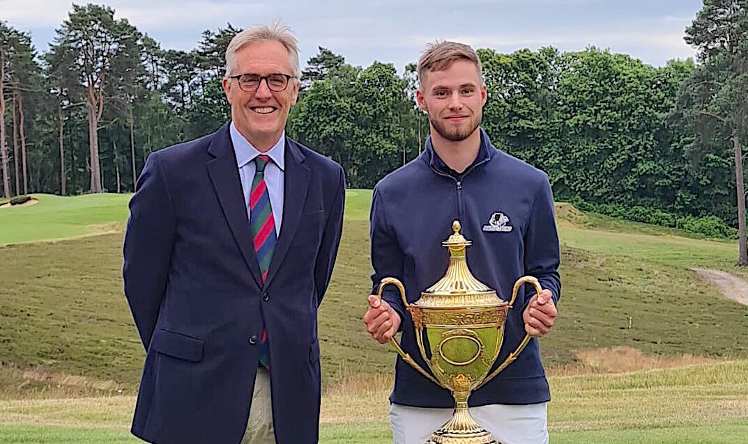 Berkshire Trophy champion Alex James with The Berkshire captain Adrian Haxby