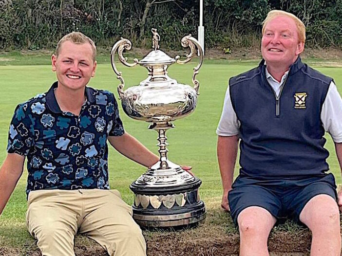 West of England champion Sam Williams (left) and his caddy Rory Hunt