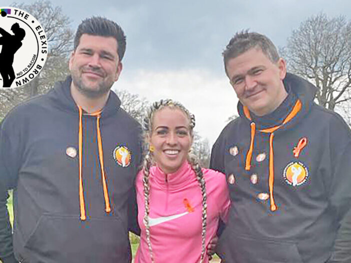 Beat-the-pro volunteer Hannah Bowen with Ben Peter (left) and Phil Grimwood at last year's at the Elexis Brown Golf Foundation Charity Day