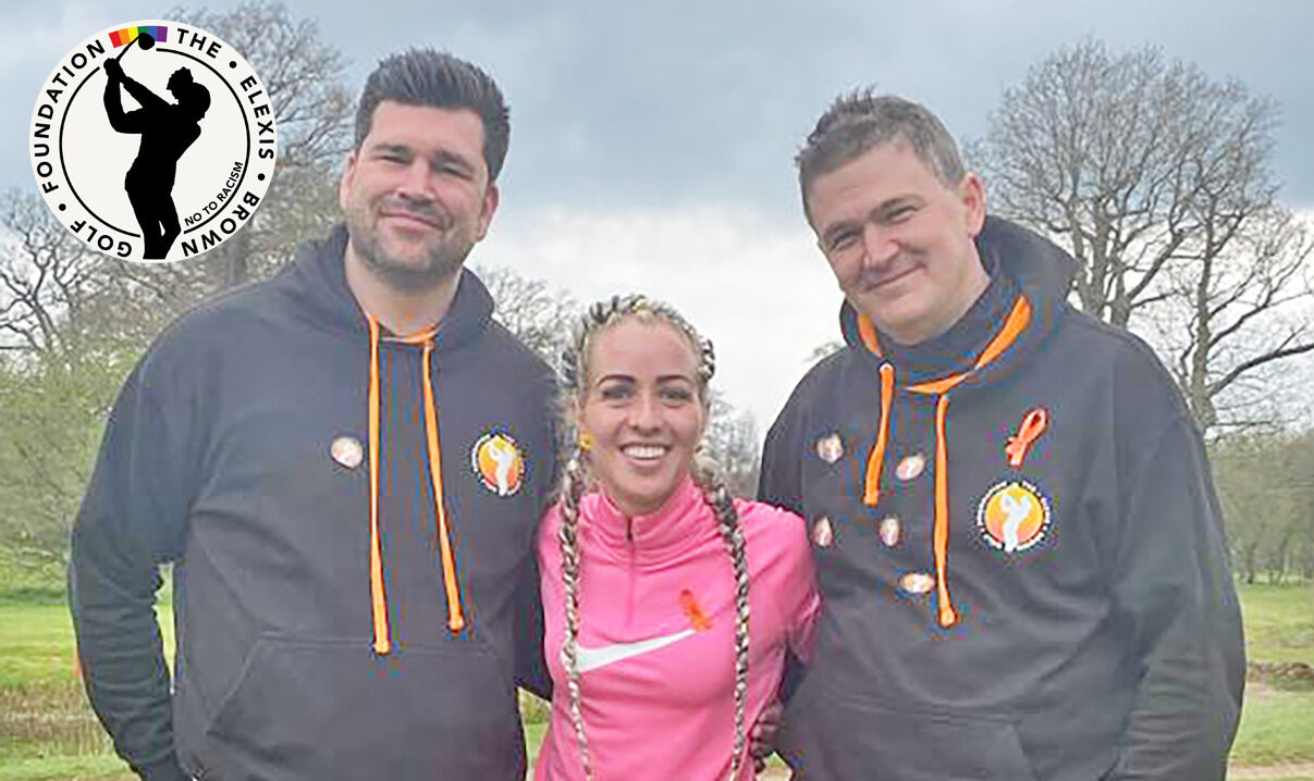 Beat-the-pro volunteer Hannah Bowen with Ben Peter (left) and Phil Grimwood at last year's at the Elexis Brown Golf Foundation Charity Day