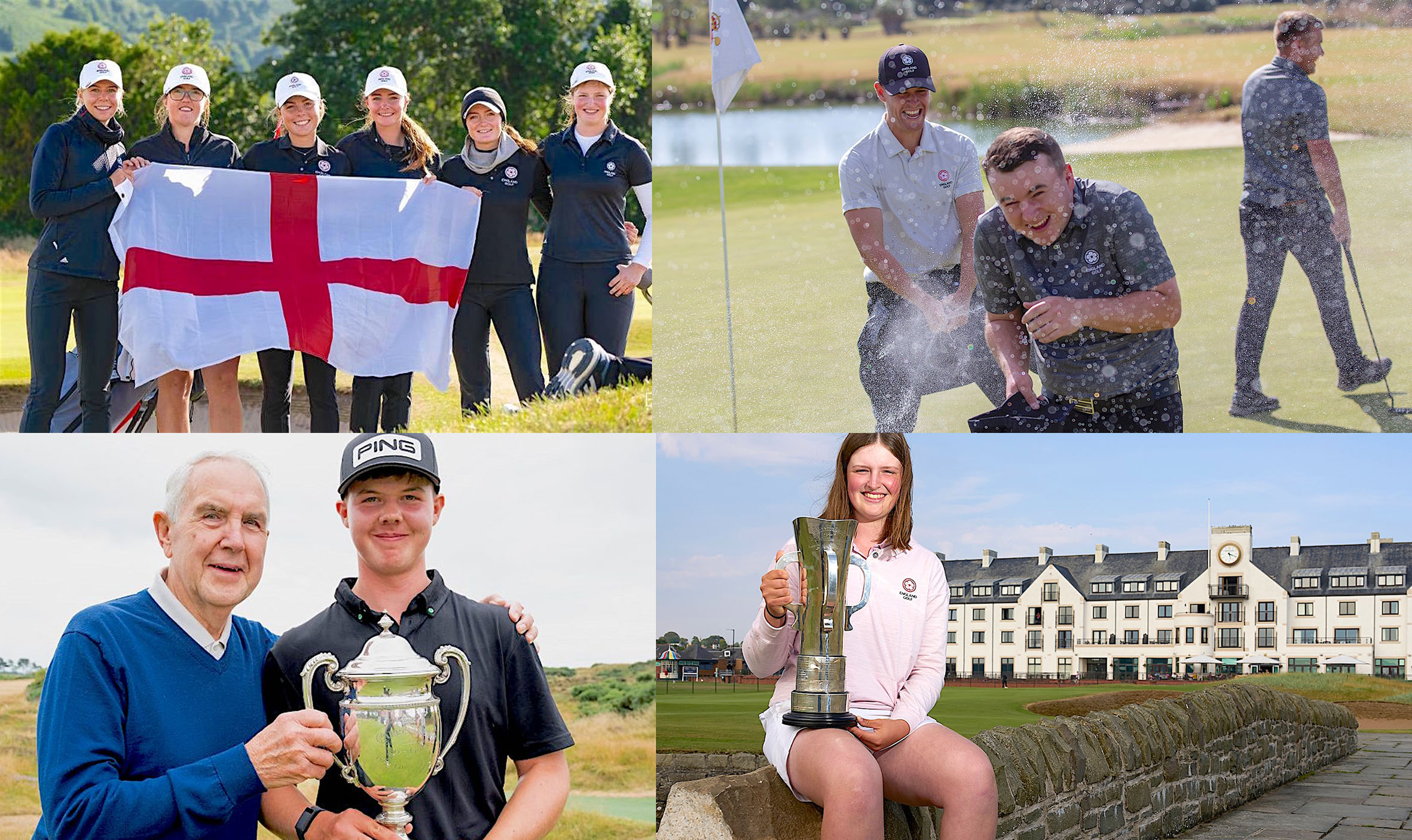 The England Women's team at Conwy, John Gough at the Spanish Amateur, Dylan Shaw-Radford at the England Boys and Lottie Woad with the British Girls