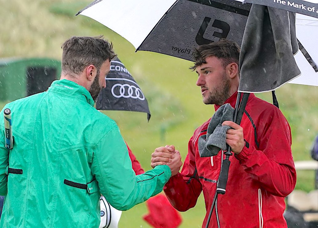 Barry Anderson (left) congratulates James Claridge on his victory in the West of Ireland Open