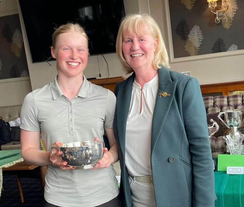 Stroke play winner and overall runner-up  Cherry Marley with Yorkshire Ladies captain Carolyn Ackroyd