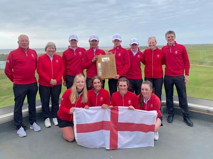 The jubilant England U-16s team after their convincing win over Spain U-16s at Hunstanton