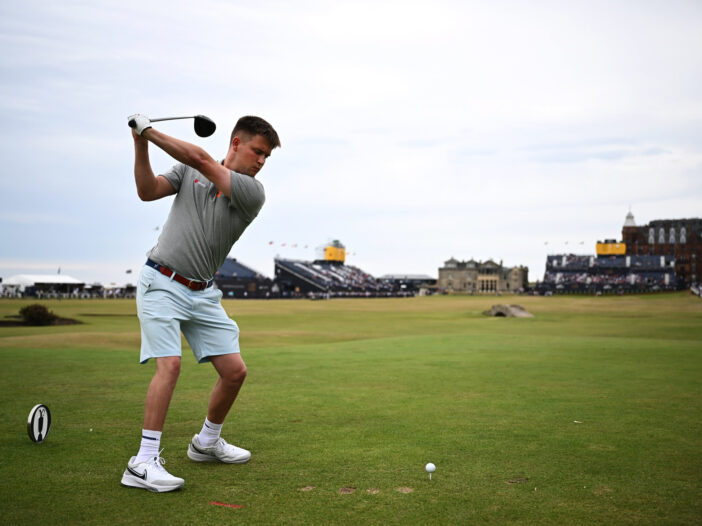 Kipp Popert of England tees off on the 18th hole during the Celebration of Champions prior to The 150th Open at St Andrews Old Course.