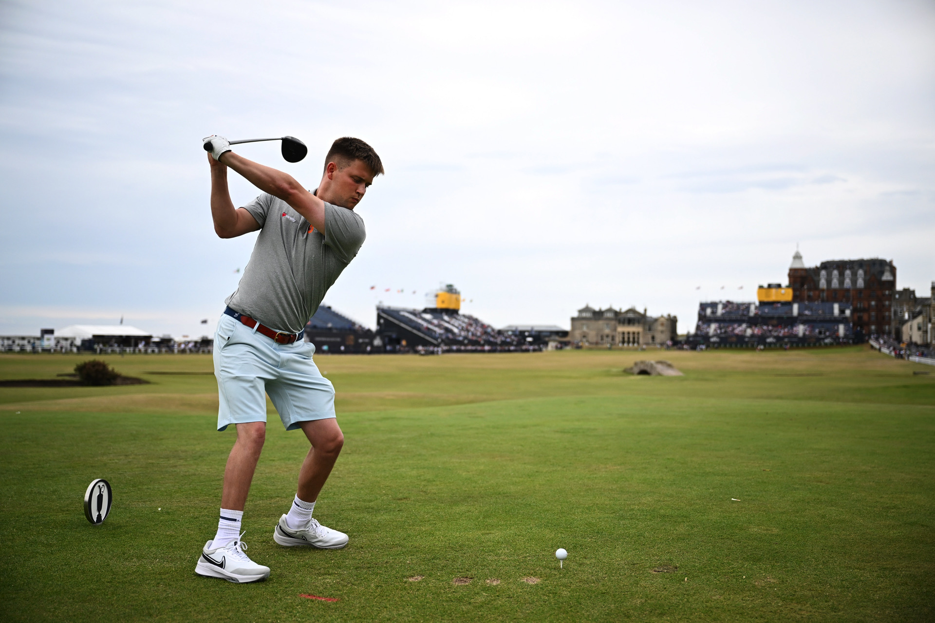 Kipp Popert of England tees off on the 18th hole during the Celebration of Champions prior to The 150th Open at St Andrews Old Course.