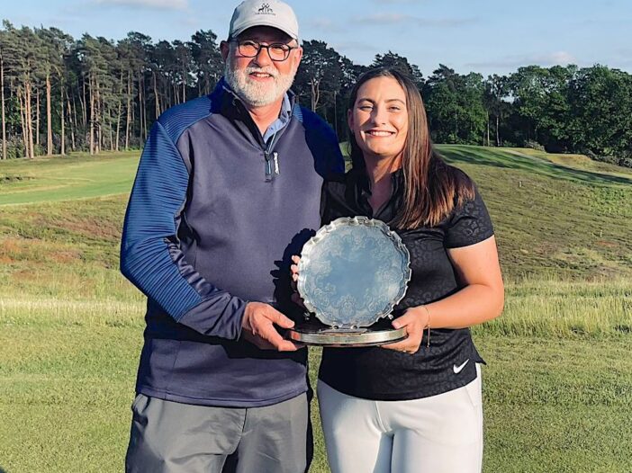 2023 Astor Salver champion Alex Stevenson with her dad and caddy Mark
