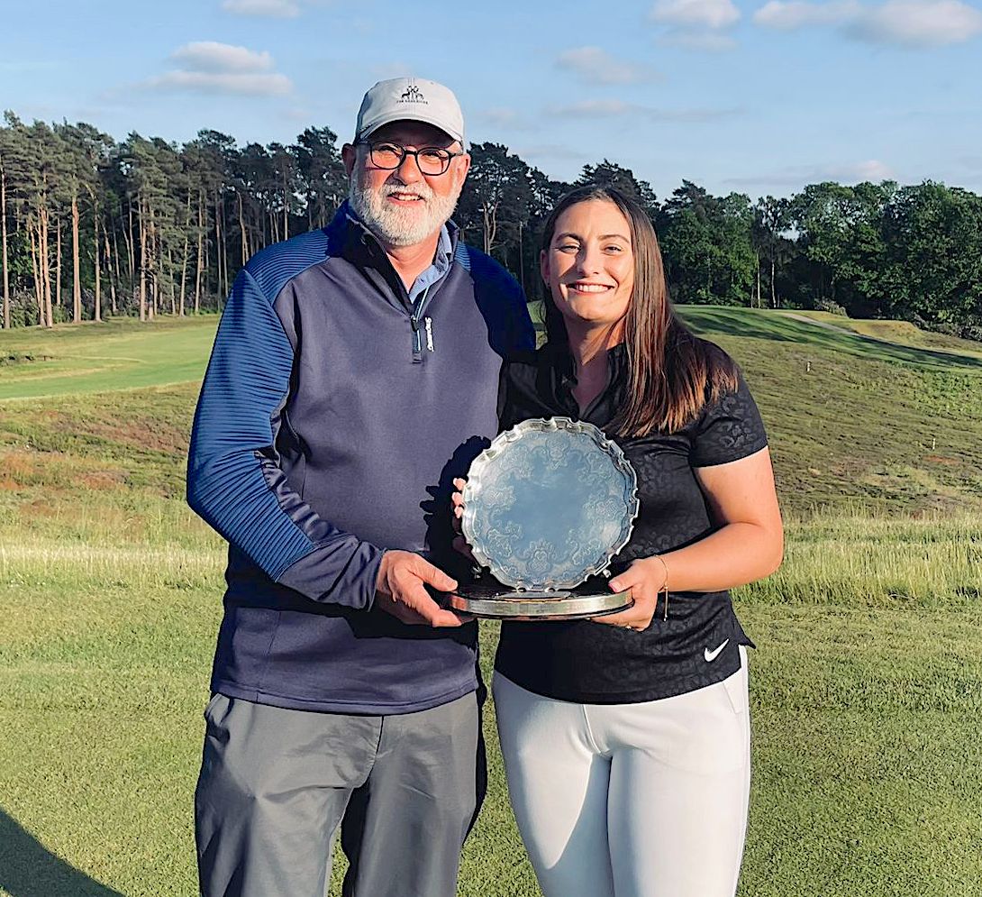 2023 Astor Salver champion Alex Stevenson with her dad and caddy Mark