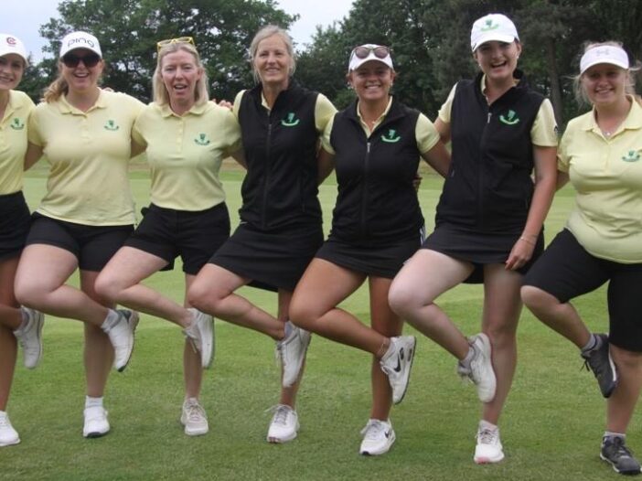 Lincolnshire women celebrate winning the Midlands North qualifier ay Holme Hall
