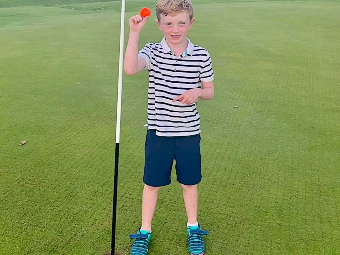Harris Inglis celebrates his hole in one at Callander Golf Club